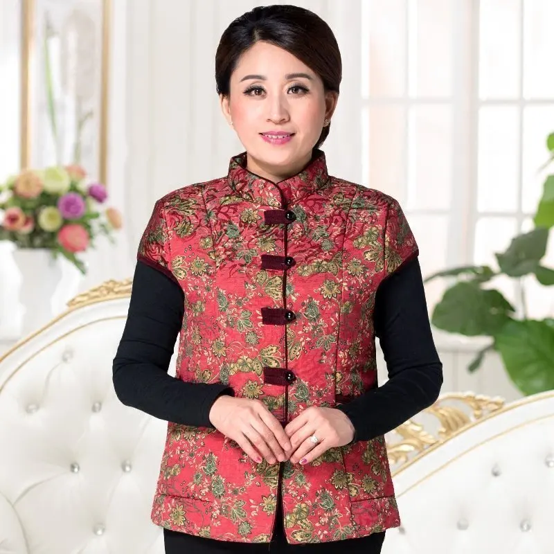 Autumn winter middle-aged ladies wear mother's vest Tang Suits coat thickened chinese style Single breasted cotton grandma vest