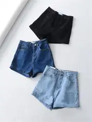 Винтаж Высокая талия обжимной джинсовые шорты для женщин 2019 корейский стиль повседневные джинсы летние Горячая Распродажа шорт