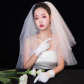 

In stock voile Short Veil Cheap wedding accessories Welon veu de noiva Bridal Veil 2019 sluier bridal accessories brautschleier