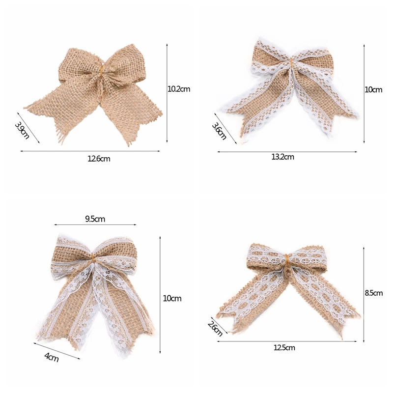 5/10pcs Jute Bow Vintage Natural Jute Burlap Hessian Bows Lace Ribbon Trim for Wedding Decoration Home Sewing Hat Accessories 8z