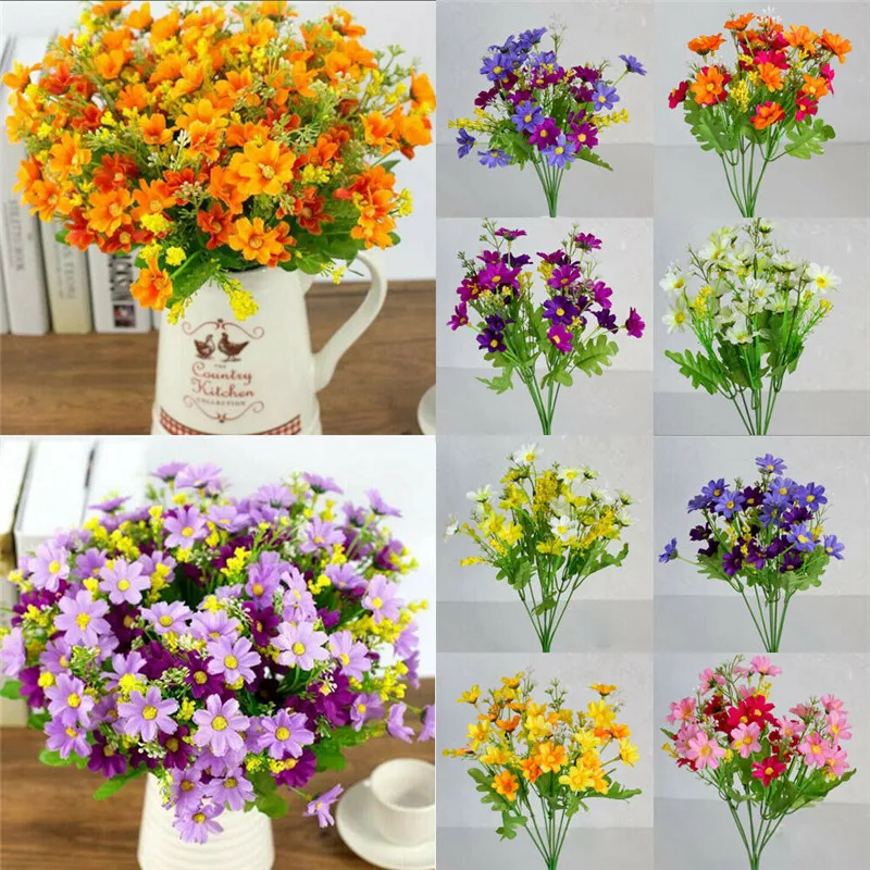 

28 Heads/7 Branches/Bouquet Artificial Silk Flower Bouquet Wedding Supply Fake Daisy Floral Home Decorations Party Decor Gift
