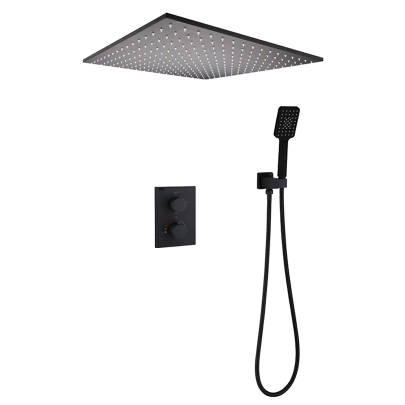 Bathroom Rain Shower Faucet Set Black Bath Shower Panel Ceiling LED Shower Head Thermostatic Bath & Shower Mixer Valve 
