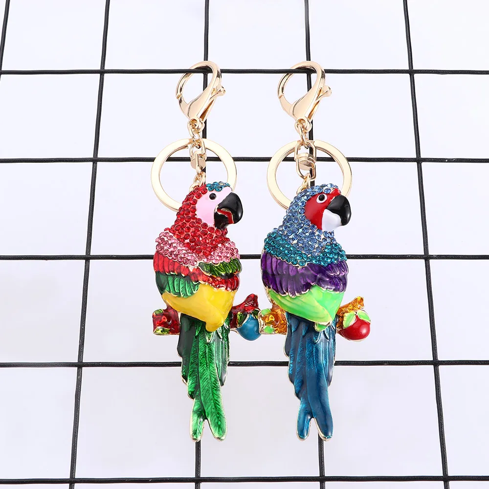 1Pc Cute Parrot Pendant Charm Rhinestone Purse Bag Keyring Key Chain