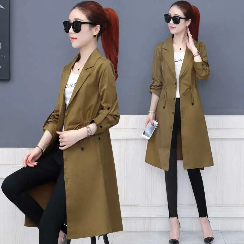 Tranchée Survêtement Femelle Longue khaki Single Printemps white Taille 2018 Armygreen Coupe breasted Réglable Femmes Occasionnel creamy vent Manteau Automne qgFptw