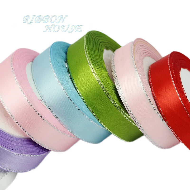 25yards/roll Satin Ribbon White Silver Edge Gift Packaging Christmas 6/10/20/25/40mm