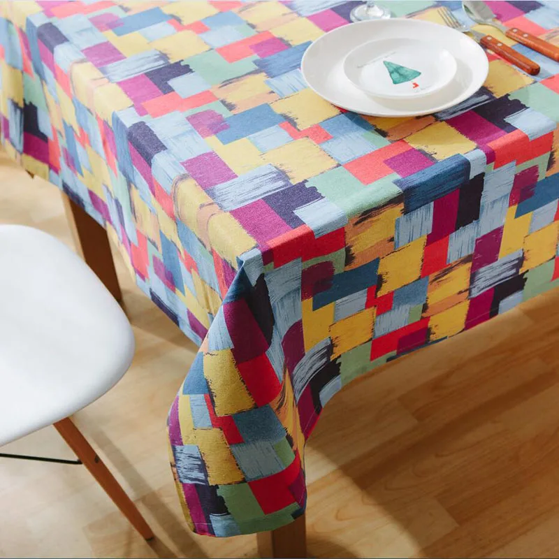 Cotton Table Cloth Nappe Table Cover Color Painting Graffiti Plaid