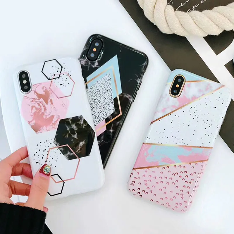 

Geometric Marble Phone Case For iPhone7 8 6 Candy Color Interesting Mosaic Pattern Phone Case For iPhoneX XR XS Retro Phone Case