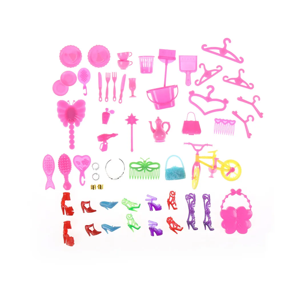 

55pcs/set New Kids Gift Accessories Shoes Jewelry Necklace Earring Bowknot Handbag Crown Accessory For Doll Set Dolls