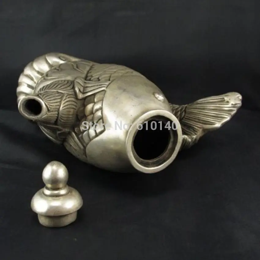 

wab18@@0000++Chinese White Copper Silver Fish Statue Wine Tea Pot Flagon