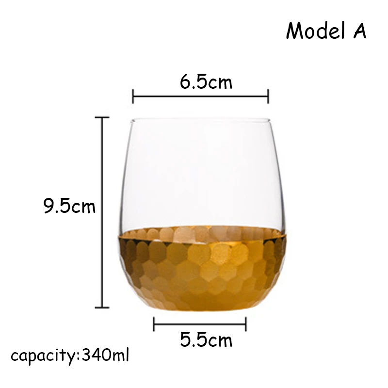 Чашка для виски, чайная кружка Tazas, стеклянная чашка Caneca, прозрачная стеклянная Хрустальная чашка с Золотым дном, кружка для путешествий, большой круглый рот, Набор чашек, 1 шт - Цвет: Model A
