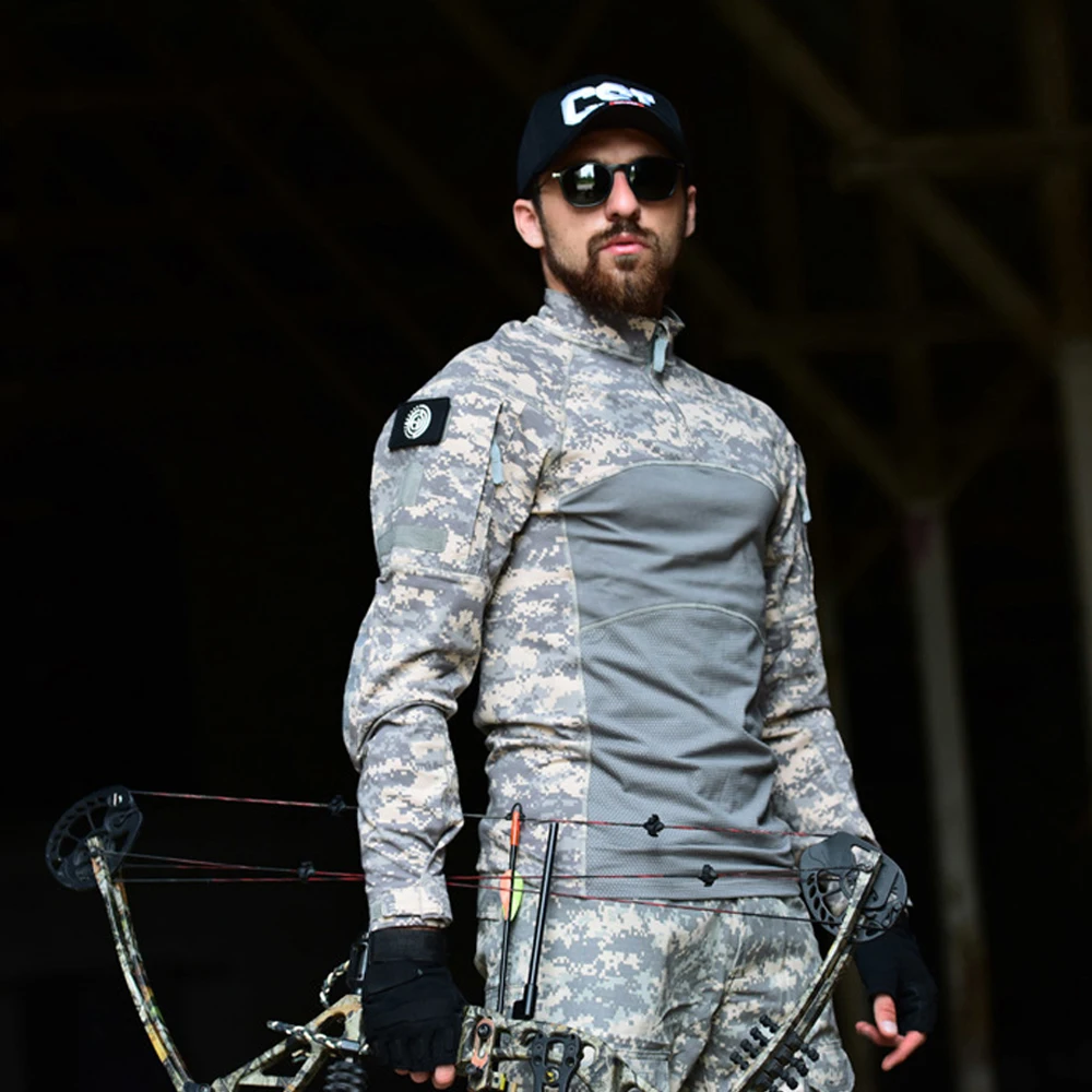 Tactical Combat Shirt Men Cotton Military Uniform Camouflage T Shirt Man Long Sleeve Airsoft Army T-shirts Male Tops Paintball