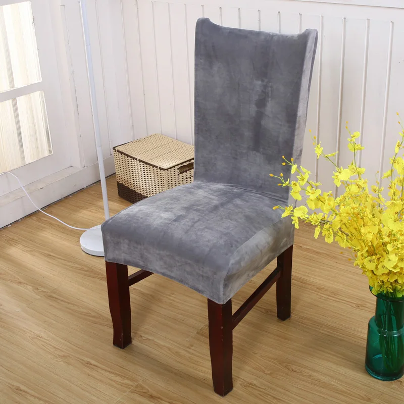 Thick Plush Chair Cover Spandex Solid Color Dining Chair Covers Stretch Flannel Seat Cover for Banquet