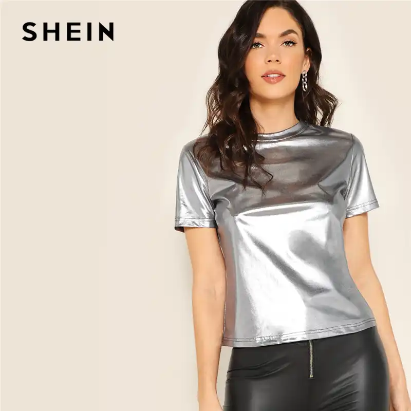 Short Sleeve Metallic Round Neck 