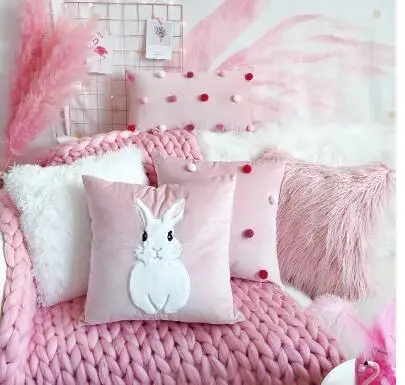 Простой современный розовый белый Бархатный Чехол для подушки плюшевый кролик наволочка белый мех наволочка домашний декор