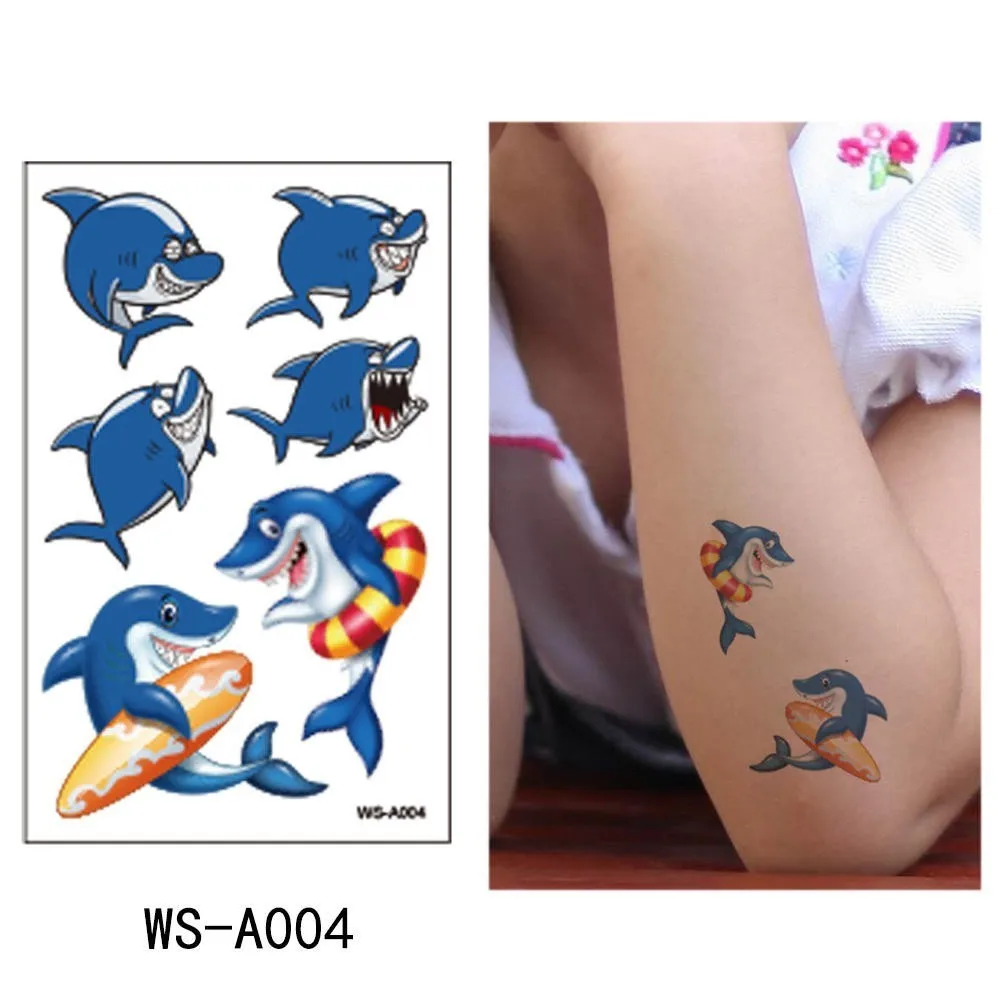 Glaryyears 1 лист Акула для временного макияжа татуировки наклейки синие поддельные тату флеш-тату водонепроницаемые маленькие боди-арт для мужчин, женщин и детей - Цвет: WS-A004