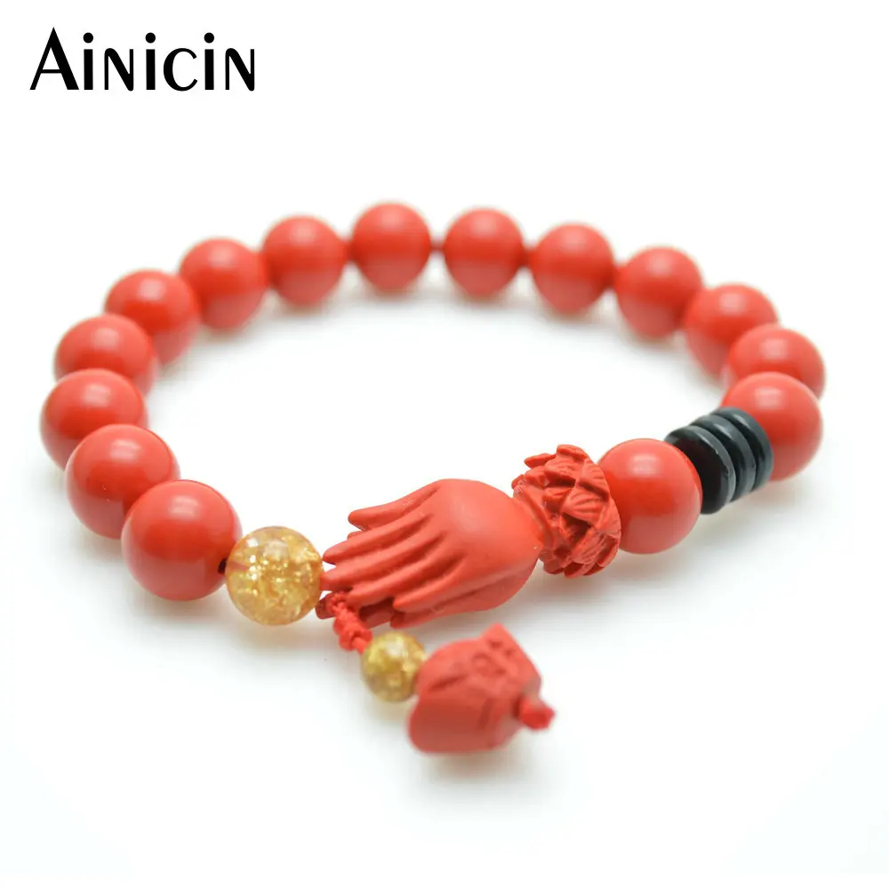 10pcs High Quality Imitated Red Cinnabar Hand Charms Bangles 8mm Round