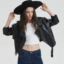 Queechalle Осенняя Женская куртка из искусственной кожи с ремнем на молнии мото& байкерская куртка пальто женская одежда черного цвета