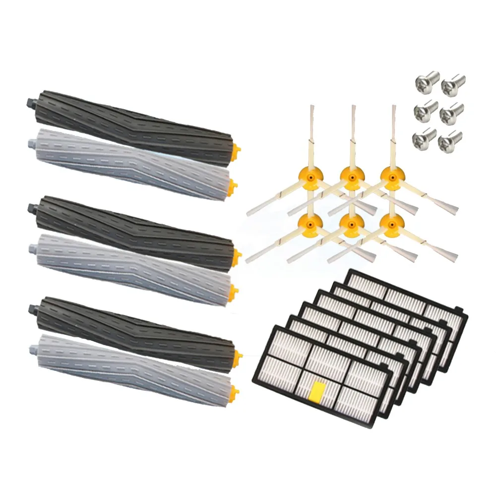 

3 Rotating debris extractors+ 6 Hepa filter+6 side brush for iRobot Roomba 800 900 Series 870 880 980 Robotic Vacuum Accessories