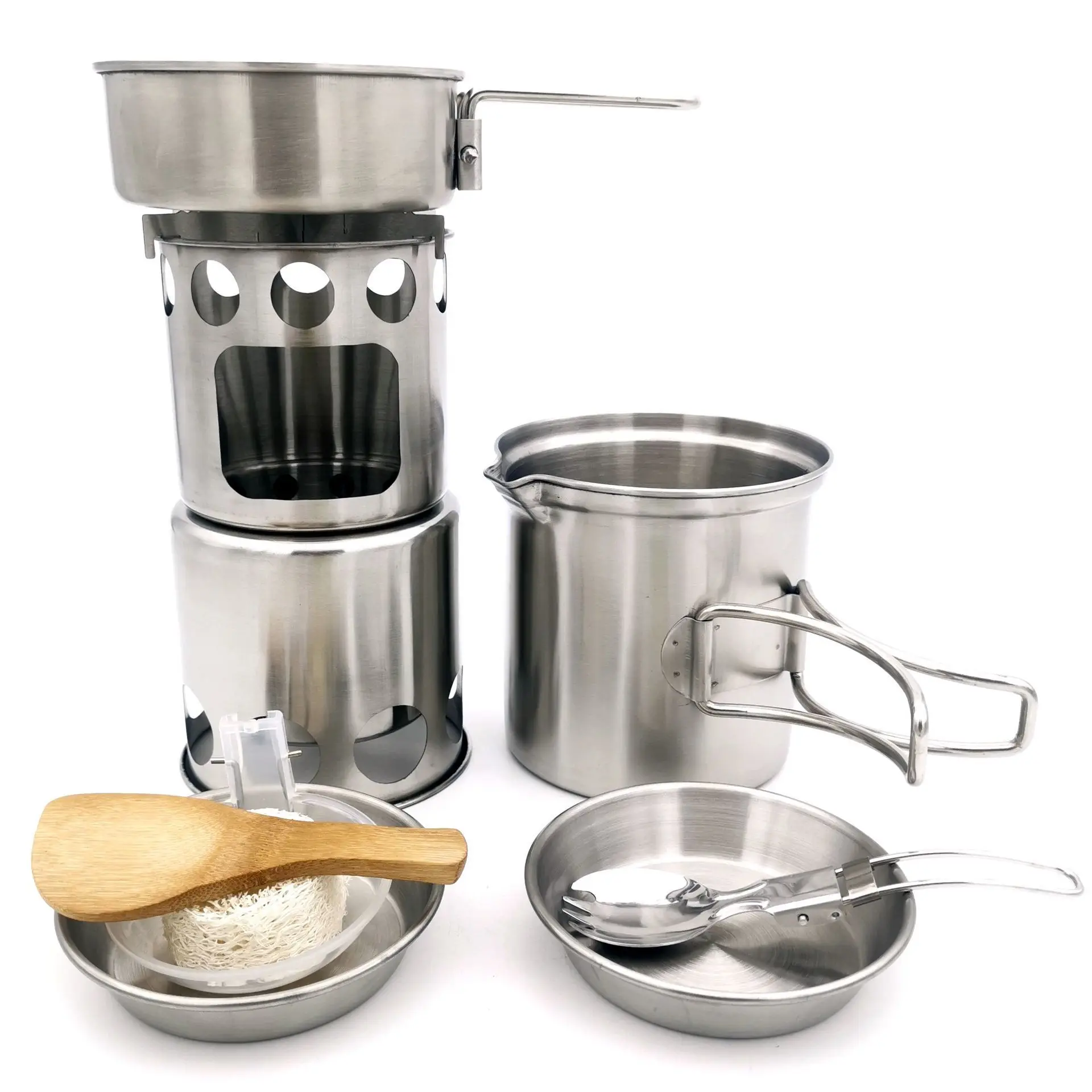 

Portable Outdoor Camping Wood Stove Pot Set Stove Sub Outdoor Picnic Folding Hiking Travel Firewood Stove Pot Cookware Set