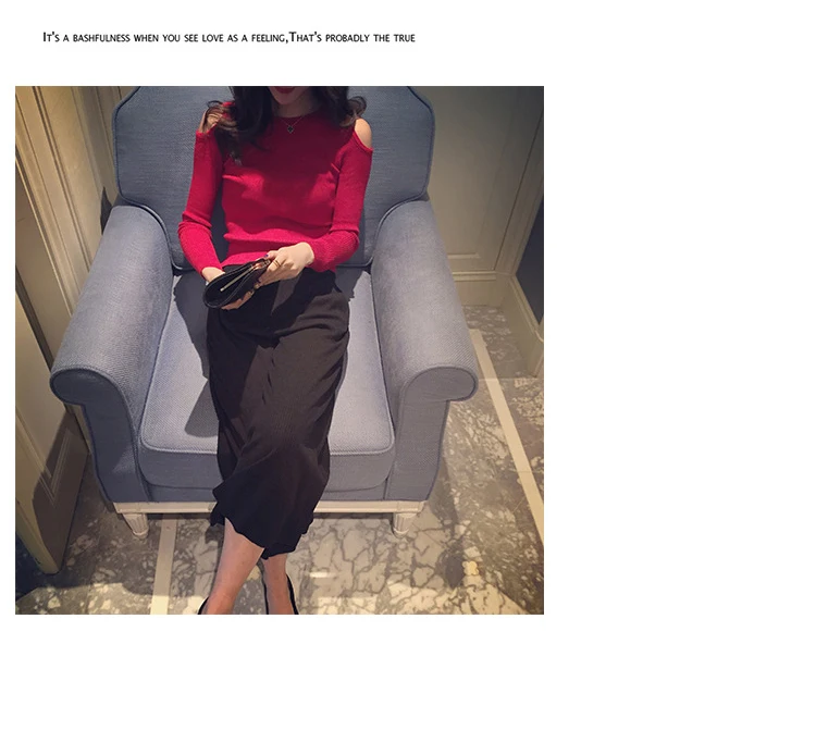 Sweater Women Autumn 2018 femme Open Shoulder Winter Women Sweater Loose Fit O-Neck Cold Long Sleeve Pullover Sweater for Women Sweaters