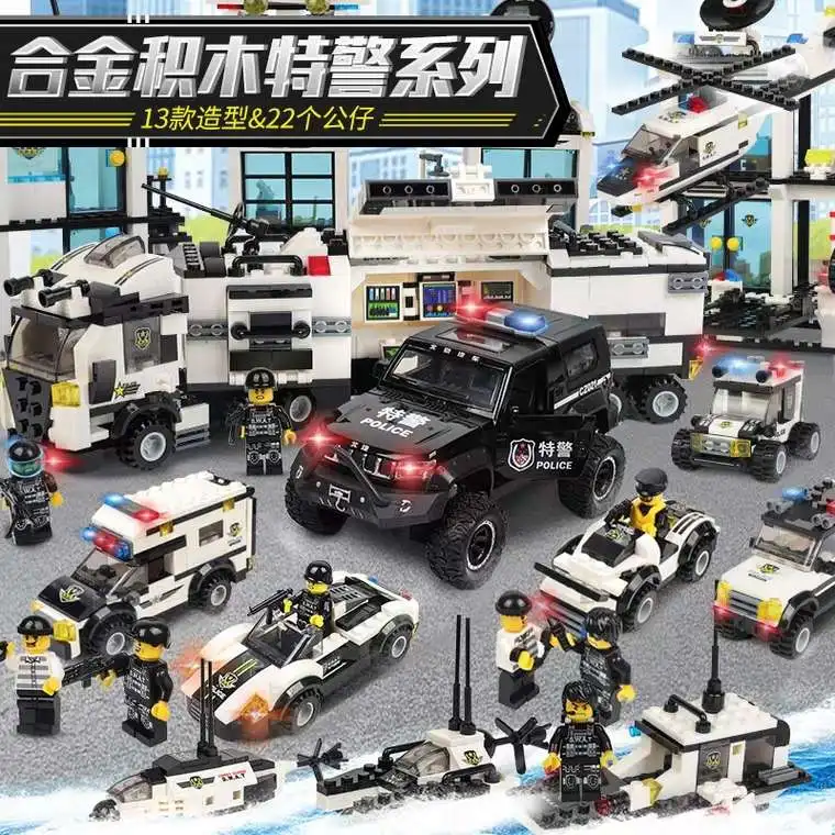 554-858pcs City Police Series N in 1 Hot Style Vehicle Car Helicopter Police Staction Building Blocks Compatible with Legoed