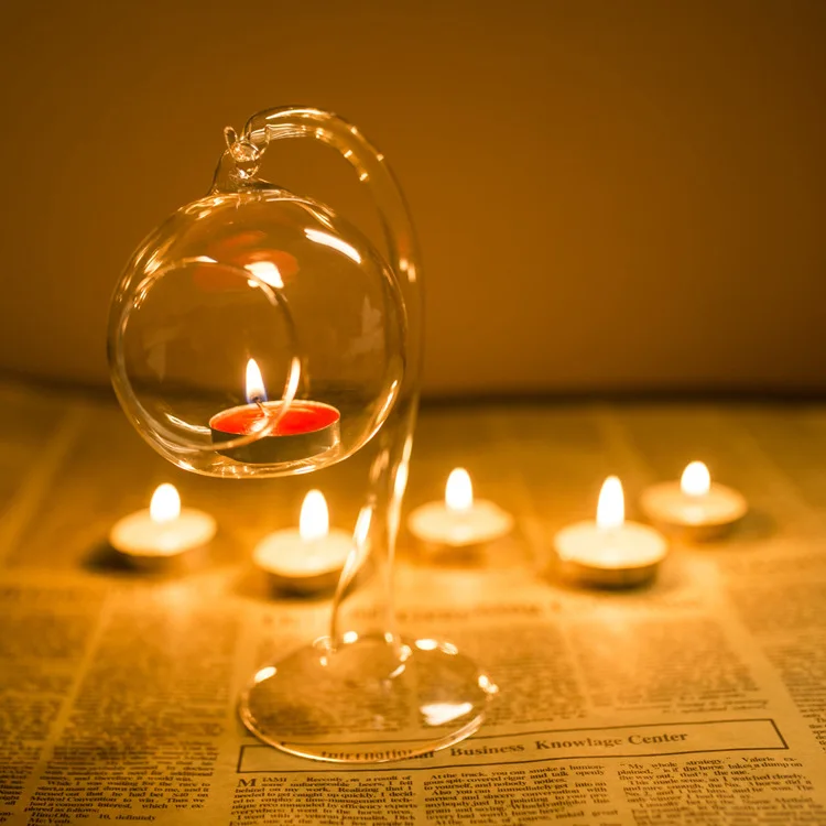 

Hanging Romantic Wedding Decor Transparent Glass Tubular Ball Candle Holder Candlestick Light Dining Table Decor