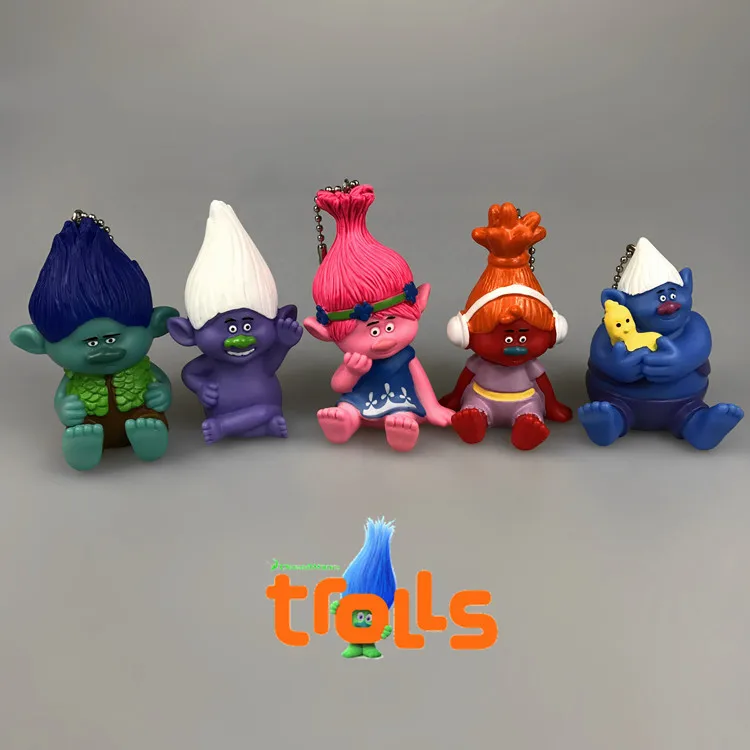 

5cm Movie Trolls Poppy DJ Suki Guy Diamond Cooper Branch PVC Action Figures Keychain Pendant Toy