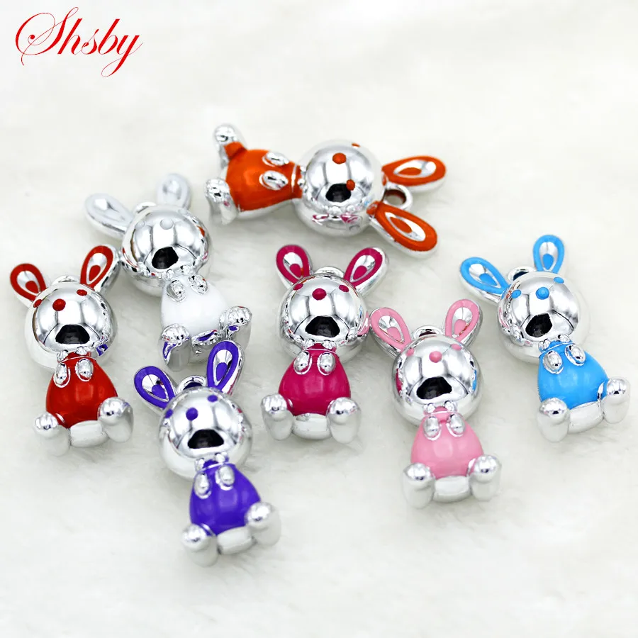 

Shsby 5pcs colour mixture DIY oil drip rabbit Pendant Jewelry silver Charms Handmade Necklace Girls Kids Accessory for key chain