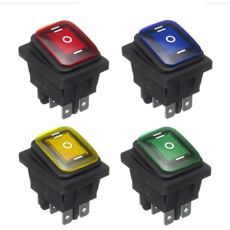 

6Pin 12V Waterproof Rocker Toggle Switch With Lamp Light Dpst On-Off-On Car Boat Four Colors