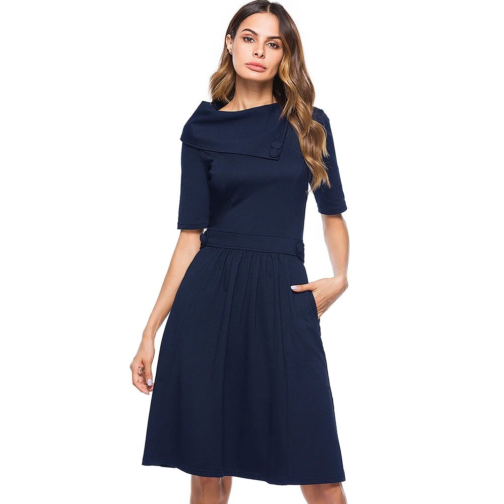 Vintage Turn Down Collar Vestidos De Festa With Sleeves Wedding Party Women Dress Knee Length Autumn