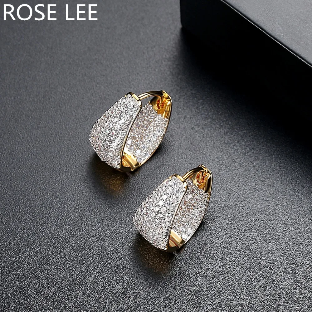 

ROSE LEE Vogue Gold Color Clear Hoop Earrings Paved Micro AAA Cubic Zircon Stones Korean Grace Fashion Jewelry for Women RL83