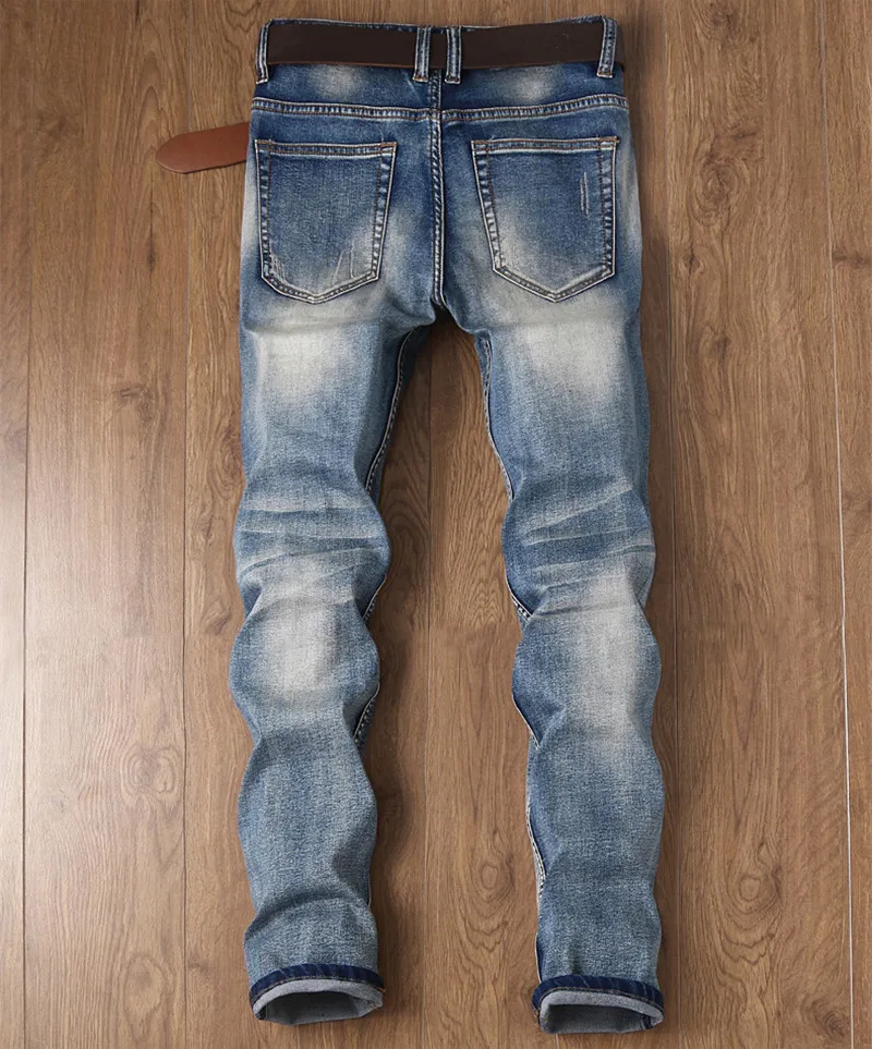 2019 Новый модный тренд вышитые джинсы светло-голубые прямые Стрейчевые мужские джинсы больше размеров 29-34 36 38