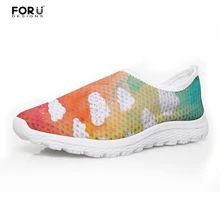 FORUDESIGNS/Женская обувь на плоской подошве с разноцветными облаками; сетчатая обувь; пляжные женские лоферы; женская повседневная Летняя обувь без застежки для девочек