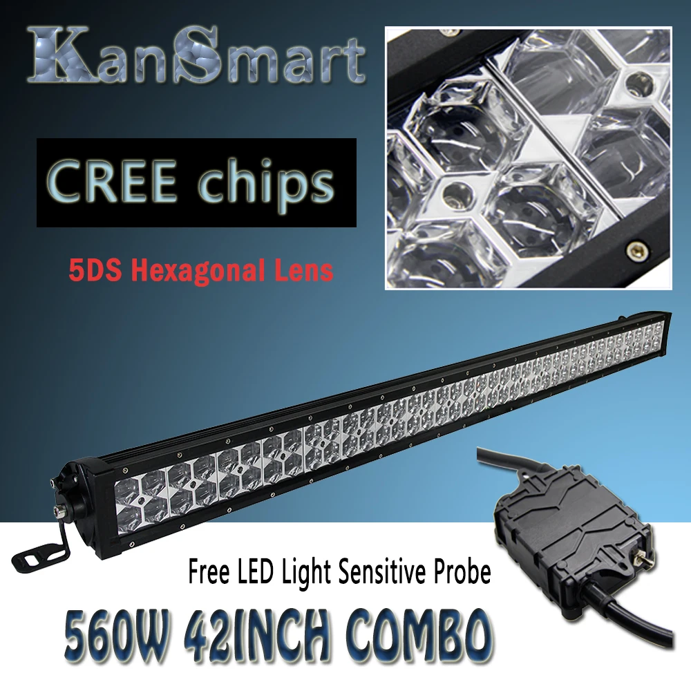 

42"Inch 560W Combo Cree Chips Hexagonal Lens 5DS LED Work Light Bar External Lights Offroad Driver Lamp Truck Trailer Car Light