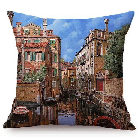 Beautiful Countryside Scenery Happy Cottage Childhood Memory Oil Painting Home Decor Throw Pillow Case Sofa Chair Cushion Cover K120-9