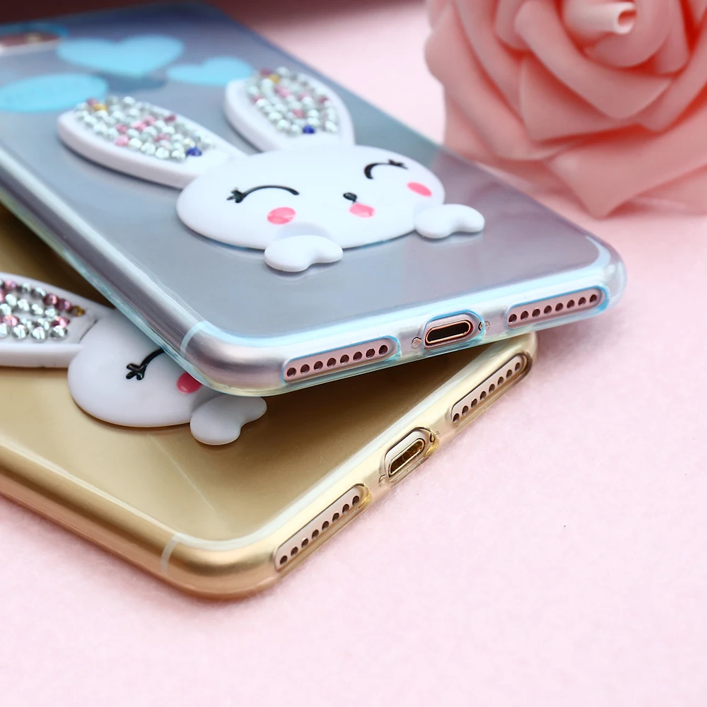 Чехол KISSCASE для Apple iPhone 5 SE модный прозрачный Блестящий 3D чехол с кроликом 6 7 милый