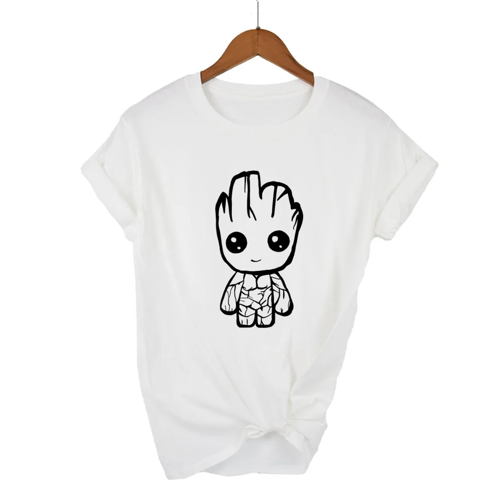 

Newest 2018 Funny kawaii Groot Design 100% Cotton T-shirt Women's Fashion Short Sleeve Tee Shirts Hipster O-neck Popular T Shirt