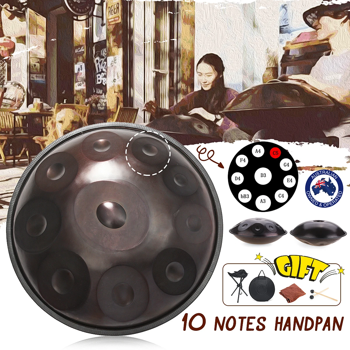 

Upgraded Handmade Handpan drums 10 Notes Antique F major D Minor Hand Drum Music Hand pan Drums Percussion Musical Instruments