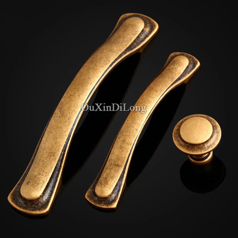 

8PCS European Retro Pure Brass Kitchen Door Furniture Handles Hardware Cupboard Drawer Wardrobe Cabinet Pull Handles & Knobs
