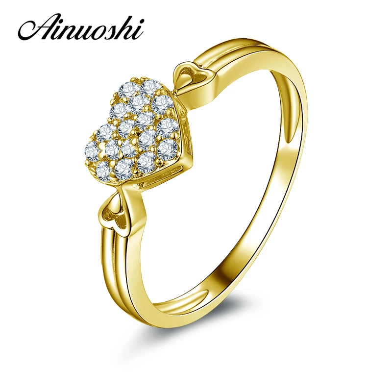 

AINUOSHI 10K Solid Yellow Gold Engagement Ring Heart Shape Lovers Promise Bague Sona Simulated Diamond Ring Valentine's Day Gift