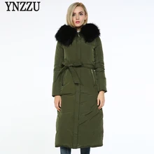 YNZZU зимний роскошный женский пуховик брендовый Красный Элегантный удлиненный натуральный меховой воротник с капюшоном теплая куртка пальто для женщин O263