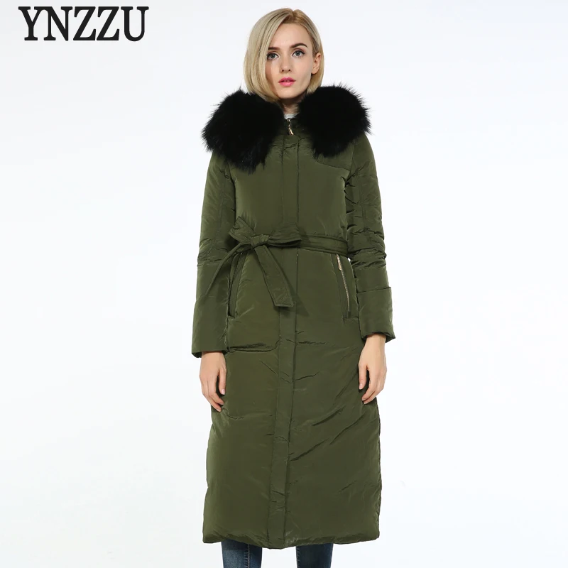 YNZZU роскошный женский пуховик красная элегантная удлиненная теплая куртка с