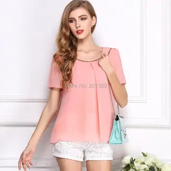 

2019 New Summer Style Chiffon Women Blouses Solid Cool Short Sleeve Tops