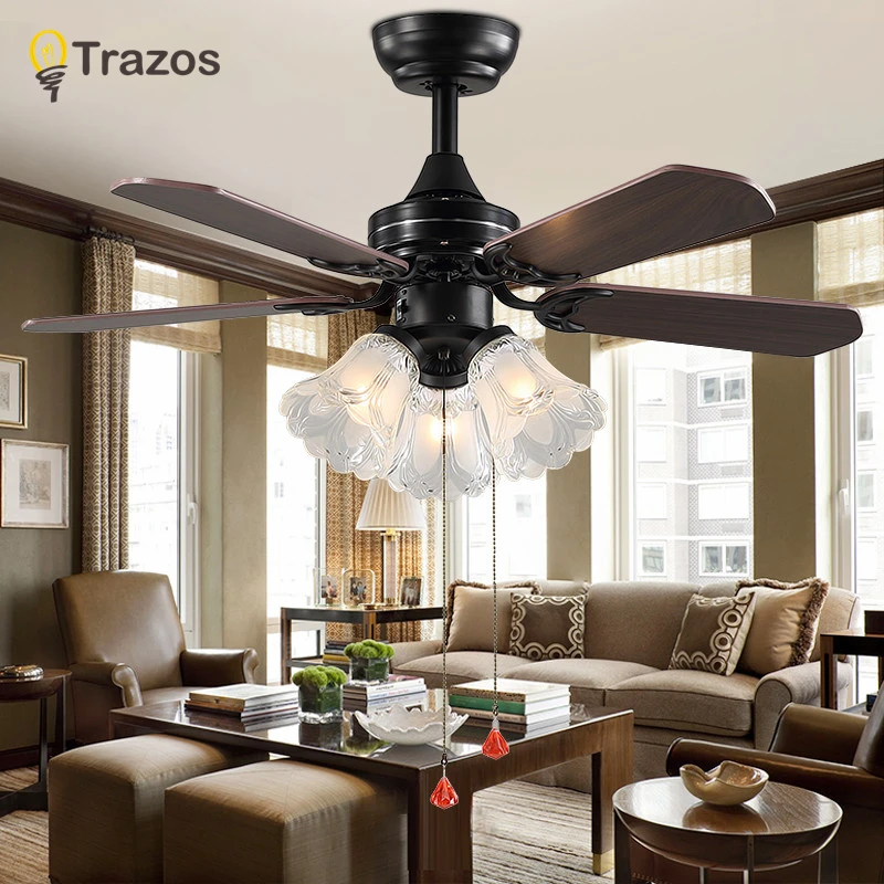 

Black ventilateur de plafond Vintage Ceiling Fan With Lights Ventilador De Techo 220 V Bedroom Ceiling Light Fan Lamp E27 Bulbs