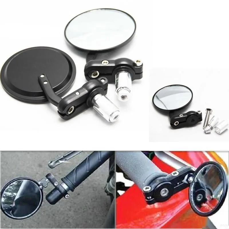 2 pieces Motorcycle Mirror moto bike Black Round Billet Bar End Mirrors