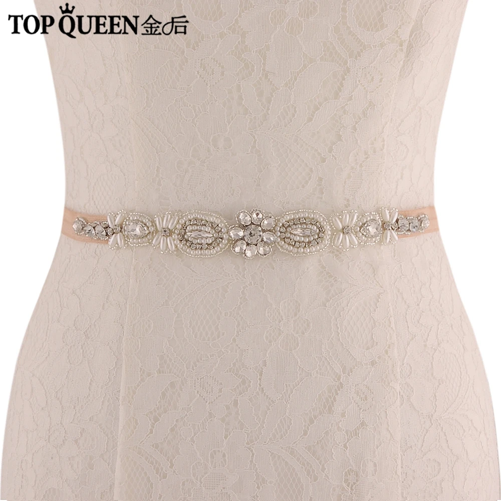 TOPQUEEN SJD S43 handmade Rhinestone Pearls Wedding evening dress sash