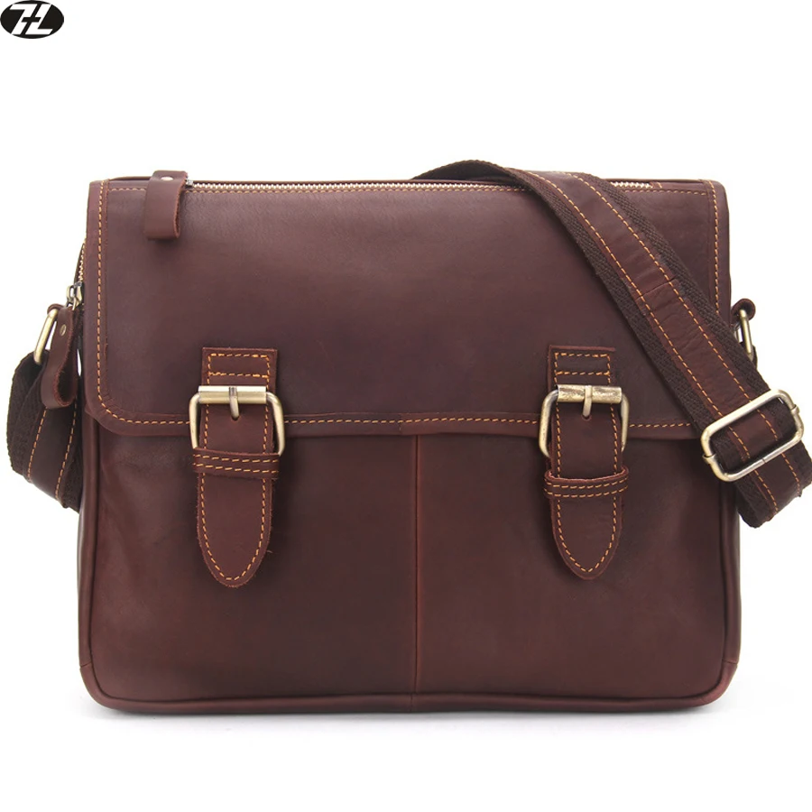 

vintage really cowhide genuine leather man bags small brown men messenger bags bolsa zipper shoulder crossbody bags for male
