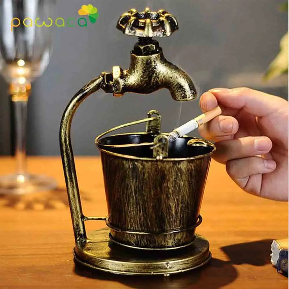 

Creative Smoking Ashtray Retro Metal Cigar Ashtray Bucket Retro Iron Art Craft Desktop Display Props Home Decor Accessories