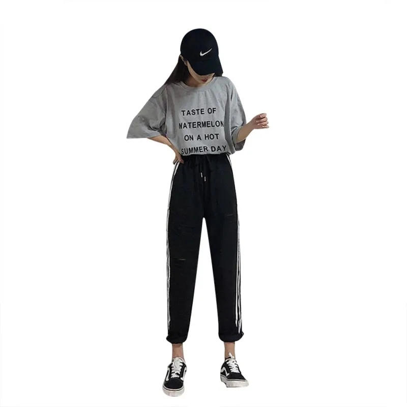 

women pants Autumn pants Sport Casual Straight-legged High-waisted pantalon femme All-match Hole Personality Pants