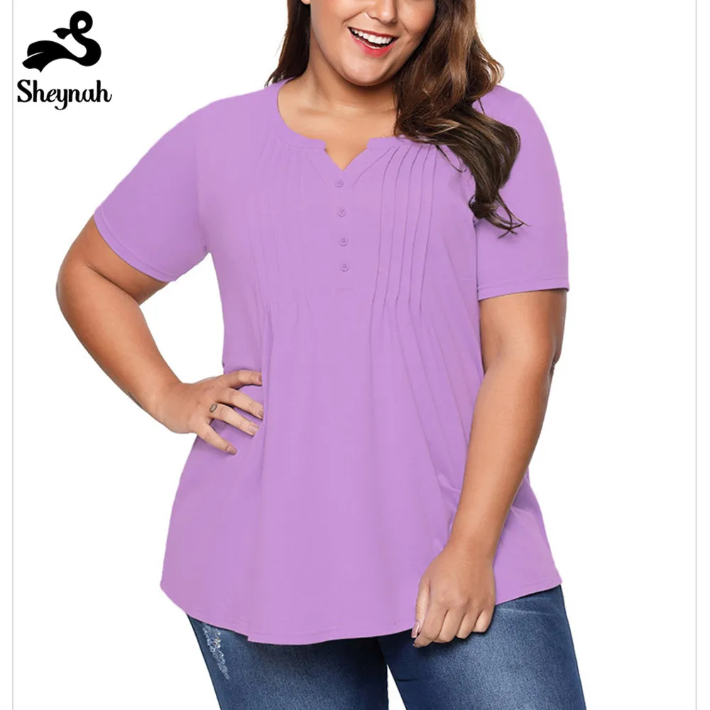 

Plus Size Woman Clothing Large Big Size Casual Blouse Tee Shirts V-neck Pleated Blusas 2018 Summer Leisure Clothing Vintage Tops